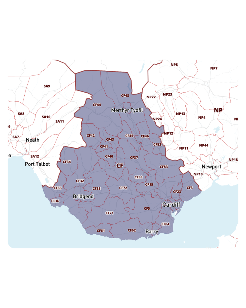 map of Cardiff postcodes